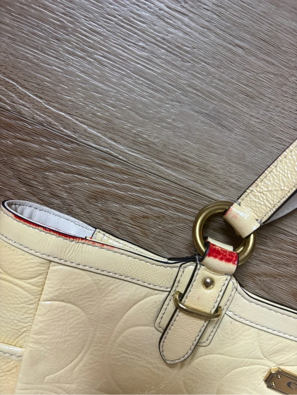 Coach Pale Yellow Patent Leather Signature Tote